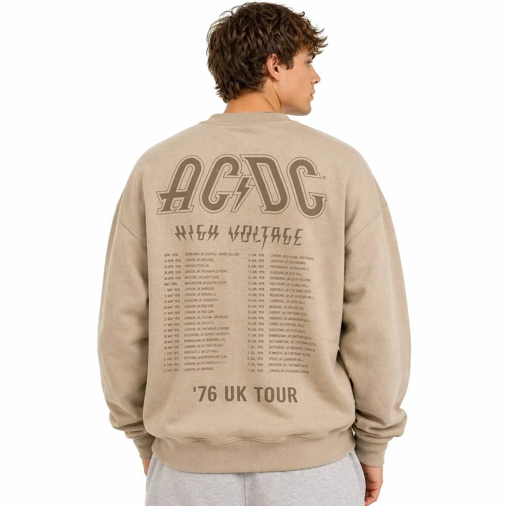 AC/DC High Voltage Graphic Crewneck Sweatshirt Tan M NWOT $46 - Picture 2 of 6